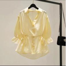 批发东大门2026夏季新款宽松荷叶边上衣<b class='q'>娃娃</b>衫收腰显瘦<b class='q'>裙</b>摆衬衫女