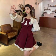 批发<b class='q'>大码</b>胖mm早春<b class='q'>连衣裙</b>女装公主风减龄小众设计感蝴蝶结红色新年裙