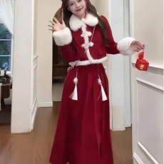 批发龙凤呢+拉链年红色喜庆套装新年新款战袍礼服秋<b class='q'>冬</b>连衣裙