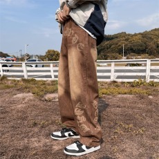 批发秋季新款宽松直筒牛仔裤高街刺绣长裤