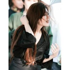 批发赵露思同款黑色鳄鱼纹理长袖衬衫女气质高级感宽松上衣2024秋新款