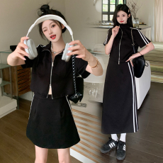 批发实拍~大码显瘦套装女2026新款夏季胖MM短款拉链<b class='q'>上衣</b>半身裙两件套
