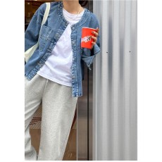 批发韩国<b class='q'>通勤</b>休闲牛仔外套女港风圆领单排扣长袖口袋夹克上衣