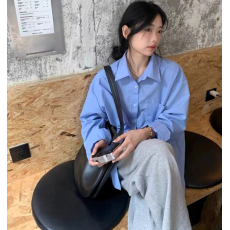 批发2026<b class='q'>秋</b>装大码女装防晒蓝色衬衫上衣高级感通勤百搭衬衣M-4XL200斤