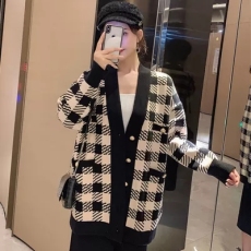 批发2025秋季新款慵懒风宽松百搭复古千鸟格纹针织开衫格子毛衣外套女