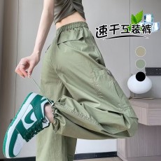 批发现货工装裤女2026新款夏季美式直筒降落伞裤子高腰休闲阔腿#2130