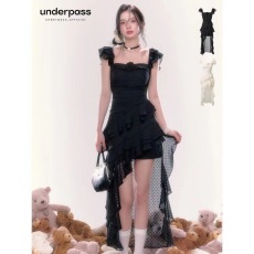 批发不规则***法式度假玫瑰花气质长<b class='q'>拖</b><b class='q'>尾</b>无袖氛围吊带连衣裙