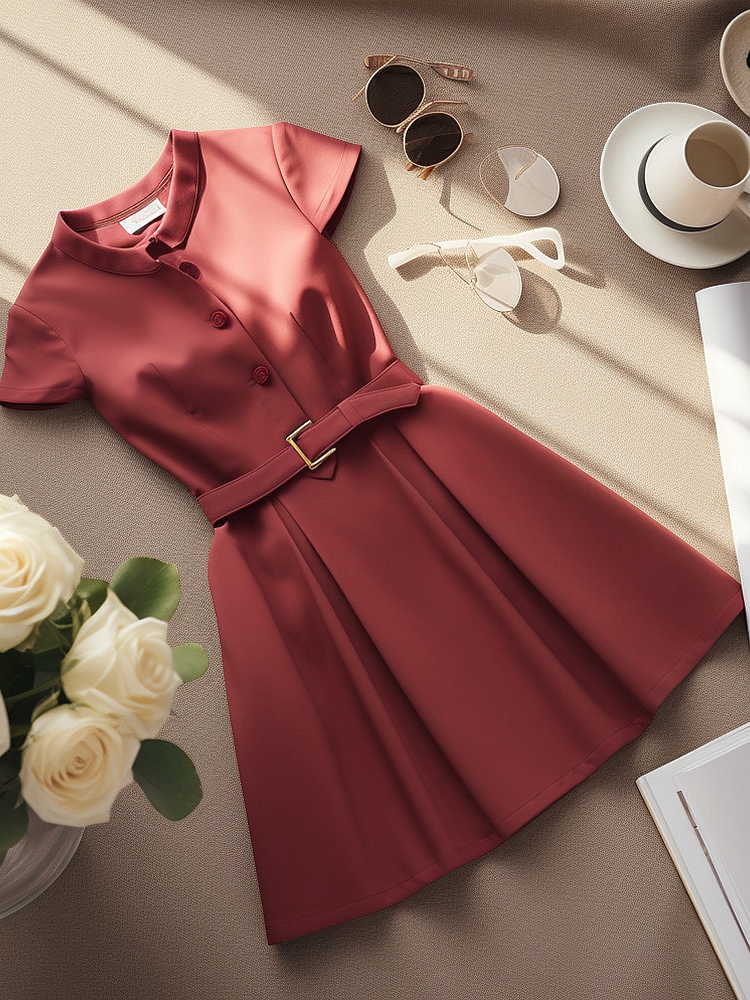 PF17892# 今年流行春夏时尚新品正式场合小个子精致高级感红色显白连衣裙女女裝貨源服裝批發