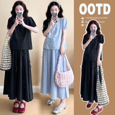 批发实拍 2026<b class='q'>夏</b>季新款清新韩版宽松时尚立体蝴蝶结孕妈洋气套装