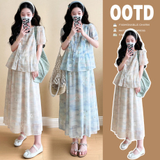 批发实拍 2026<b class='q'>夏</b>季新款孕妇装清新碎花衬衫莫奈花园风半裙套装