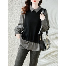 批发衬衫女春2026年新款欧货洋气别致小衫宽松假两件高级感长袖上衣