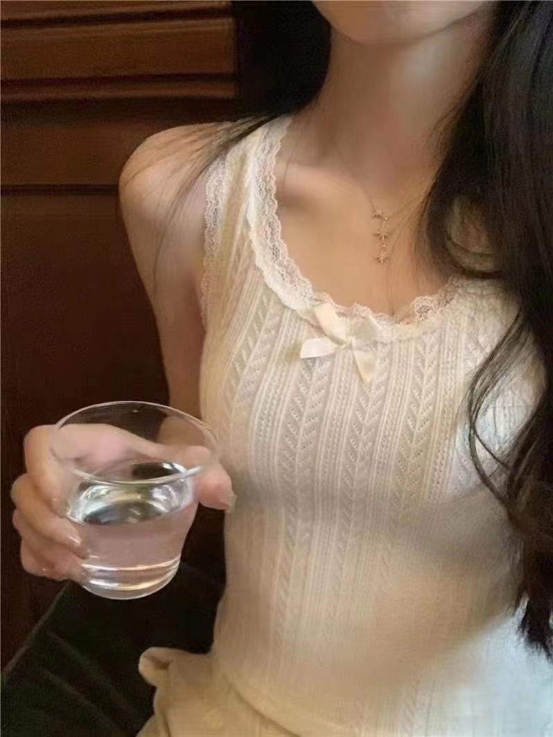 이른 봄 새로운 한 부서 라운드 넥 홀로우 아웃 레이스 레이스 나비 매듭 조끼 봄 가을 니트 스웨터 맨위