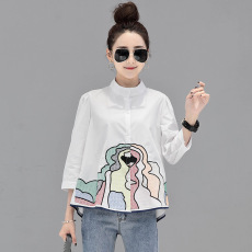 批发实拍秋装新款2026韩版<b class='q'>衬衫</b>女七分袖百搭绣花A字<b class='q'>衬衫</b>娃娃衫