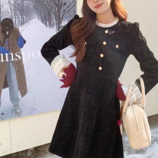 批发法式小香风收腰显瘦丝绒连衣裙女小个子<b class='q'>蕾丝</b>拼接圆领a字<b class='q'>短裙</b>