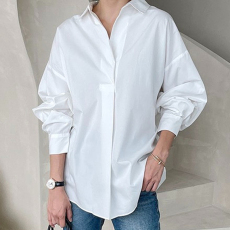 批发新款<b class='q'>大码</b>女装气质百搭纽扣<b class='q'>宽松</b>纯色长袖衬衫上衣