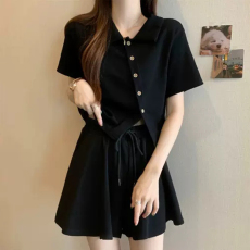 批发设计感洋气时尚别致上衣套装女夏季<b class='q'>大码</b>胖mm遮肉显瘦短裙裤两件套