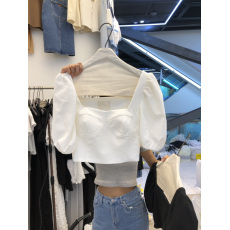 批发东大门2026夏季新款短款纯色泡泡袖方领裹胸洋气时尚衬衫女潮