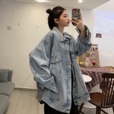 批发大码港风bf百搭夹克牛仔外套女200斤胖MM春秋季韩版宽松休闲上衣