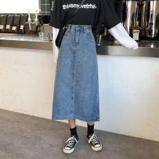 批发春季韩版ins复古百搭开叉牛仔半身裙女中长款高腰a字显瘦包臀裙潮