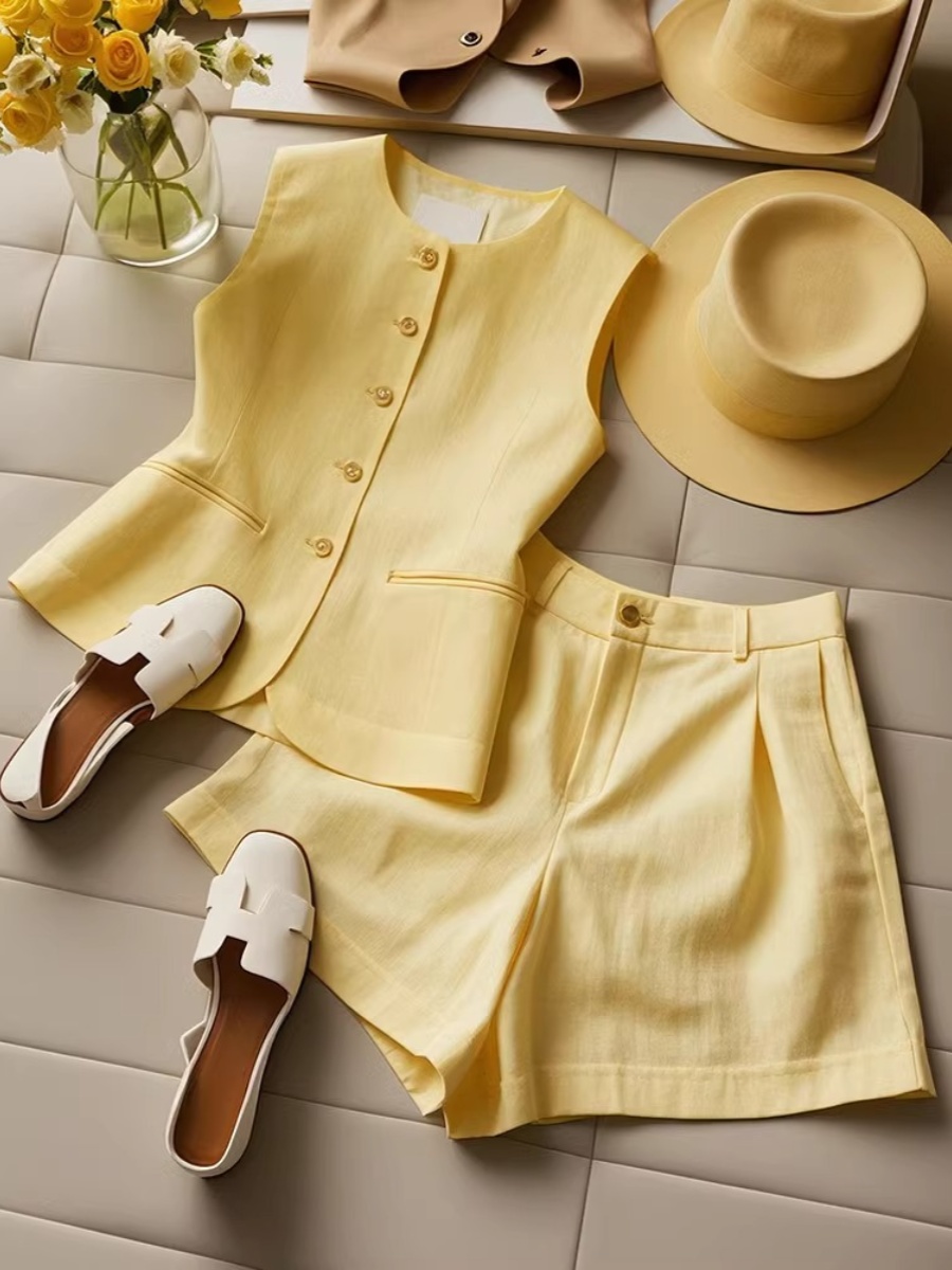 PF17893# 2024年时尚新款夏季日常通勤法式文艺漂亮黄色无袖高级穿搭连衣裙女裝貨源服裝批發