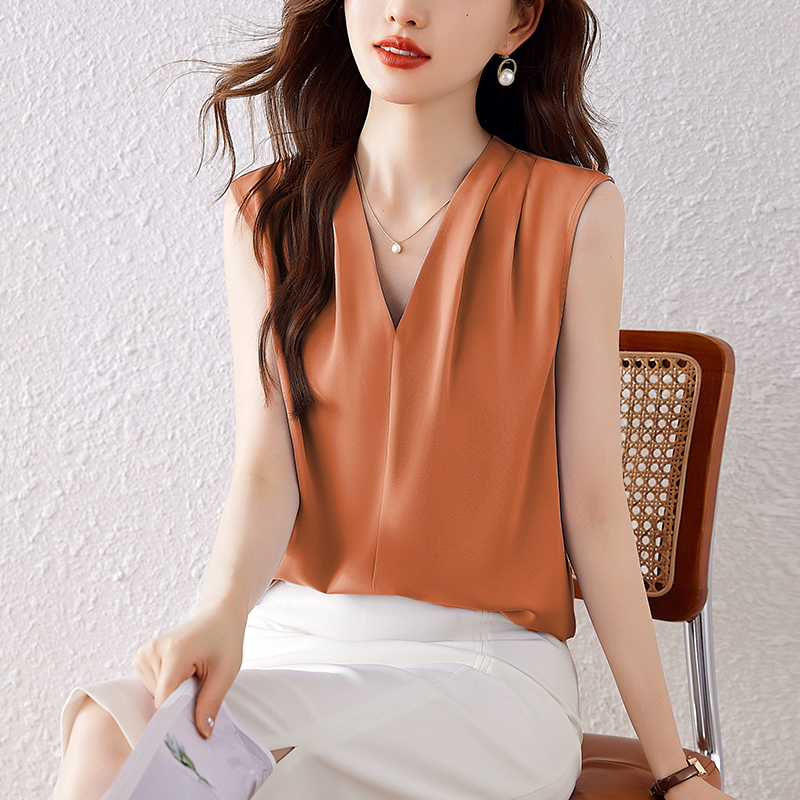 RY2781# 小心机设计层次感赞~真丝上衣女夏季时尚桑蚕丝背心