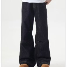 批发大码设计感小众牛仔裤男高腰显瘦宽松高级感阔腿拖地长裤