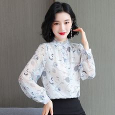 批发实拍碎花雪纺上衣女2026春秋新款韩版百搭<b class='q'>衬衫</b>长袖立领时尚<b class='q'>衬衣</b>