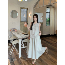 批发夏简约松弛感条纹套装女百搭无袖背心a<b class='q'>字</b><b class='q'>半身裙</b>两件套