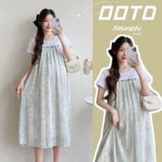 实拍孕妇装抖音爆款法式气质时尚显瘦韩版宽松假两件连衣裙抹胸型