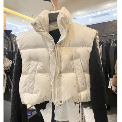 2024冬季新款韩版定制烫钻加厚保暖羽绒棉绒马甲短外套女
