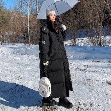 批发黑白撞色羽绒棉服工装棉衣女长款过膝韩国新款宽松东大门潮牌棉服