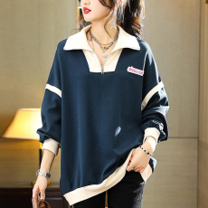 批发官图减龄中长款<b class='q'>卫衣</b>女<b class='q'>宽松</b>2026新款韩版半拉链拼色假两件翻领上衣