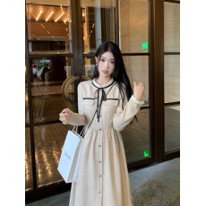 批发小香风连衣裙女秋冬新款名媛气质收腰显瘦<b class='q'>中长款</b>系带长袖裙子
