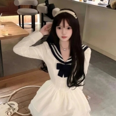 批发白色海军领连衣裙女春装日系甜美学院风高级感初恋显瘦蓬蓬公主裙