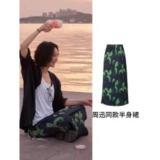 批发大码褶皱开叉半身裙女夏季新款高腰显瘦小众设计感梨型a字百褶裙
