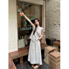 批发夏简约松弛感条纹套装女百搭无袖背心a<b class='q'>字</b><b class='q'>半身裙</b>两件套
