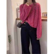 批发云朵纱全羊毛<b class='q'>针织衫</b>女2025秋季时尚慵懒风宽松小个子短款软糯毛衣