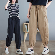 批发工装裤重工夏季新款宽松韩版哈伦休闲裤抽绳松紧腰束脚灯笼裤子女