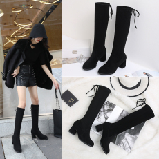 批发靴子女小个子长靴女不过膝女靴2024新款粗跟弹力高筒靴女长筒靴