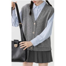 批发灰色V领无袖坎肩背心马甲女早秋新款<b class='q'>宽松</b>叠穿针织毛衣开衫上衣潮