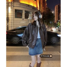 批发原版做法棕色皮衣外套女秋韩版辣酷少女机车服宽松长袖夹克上衣