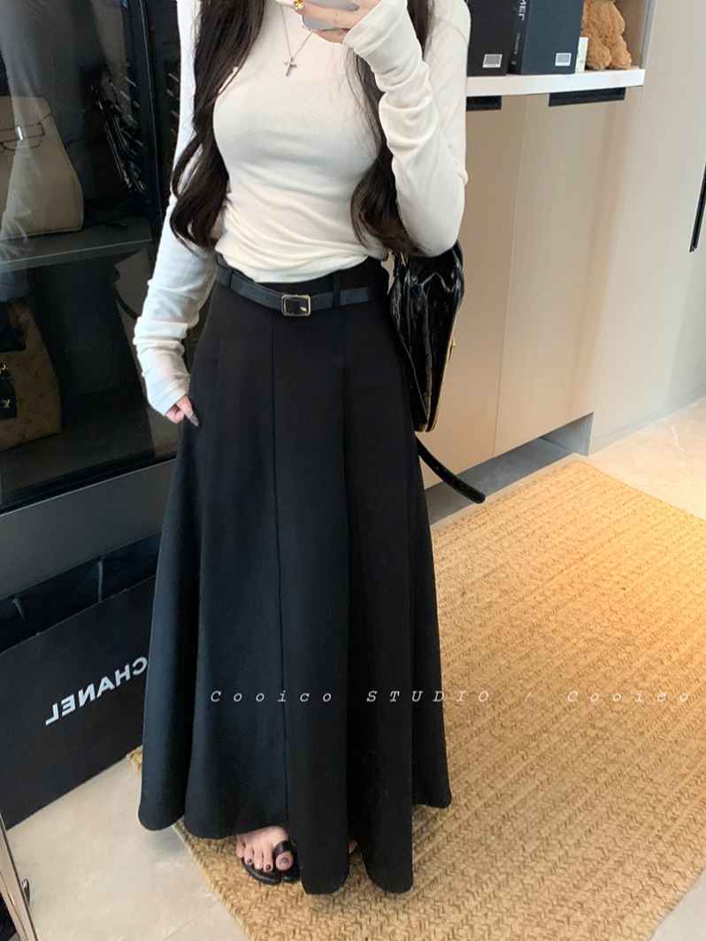 실사 봄 여름 새로운 다용도 정장 치마 하이웨이스트 중간 길이 반신 스커트 한 마디 롱 스커트 품격 플리츠 스커트 우산 치마