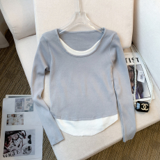 批发实拍 大货 2026春夏新款韩版设计感假两件上衣T恤<b class='q'>打底衫</b><b class='q'>针织衫</b>女