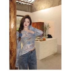批发满天星 已出货 <b class='q'>网纱</b>布 防晒露肩长袖T恤女夏季不规则辣妹