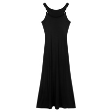 批发小众设计隐形<b class='q'>透明</b><b class='q'>肩带</b>别致性感辣妹修身黑色吊带中长裙气质