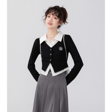 批发原版做法原版胸标突出长袖<b class='q'>衬衫</b>女春季学院风假两件短款上衣