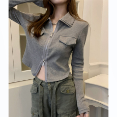 批发双拉链长袖<b class='q'>T</b><b class='q'>恤</b>女装春季气质韩版新款<b class='q'>修身</b>显瘦休闲时尚打底POLO衫