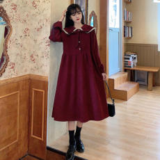 批发秋季新甜美法式灯芯绒收腰显瘦蝴蝶结长袖<b class='q'>连衣裙</b>学院风女裙子