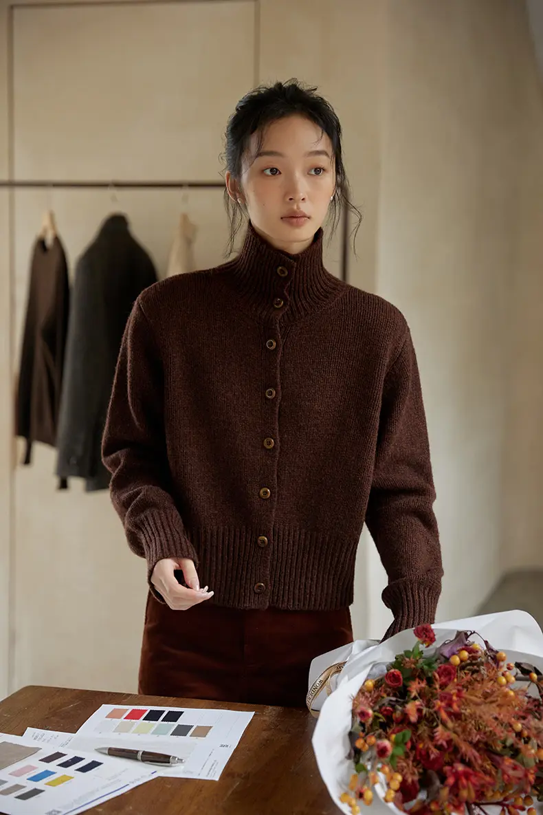 프렌치 빈티지 스탠드 칼라 울 니트 카디건 상세 이미지 8