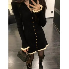 韩国气质绝美高级感针织毛衣连衣裙子女秋冬小个子心机打底超短裙
